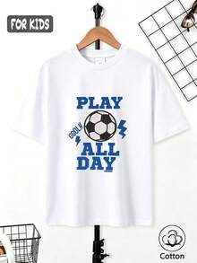 Tween JUNGEN Sommer Edition: Rundhals Weiß Kurzarm T-Shirt für junge Jungs, Preppy Stil bequem und lässig Sportbekleidung, Fußball Design, ideal für den täglichen Gebrauch und Spiel, atmungsaktiv und weicher Stoff, perfekt für Frühling/Sommer, Oversize unisex Passform, vielseitig für alle Anlässe - Weiss - Übersicht 1