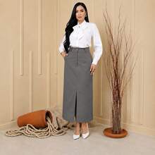 ELEGANT TAILORED LONG SKIRT - Gris - Ver 1