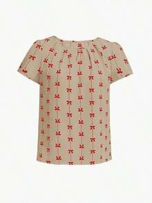 Blusa elegante con estampado de lazo para mujer, verano - Rojo - Ver 3