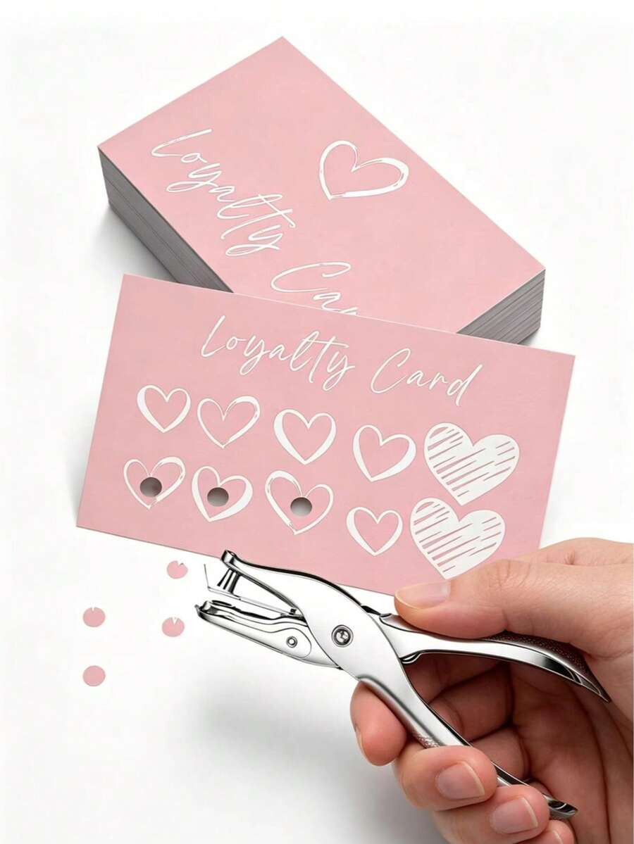 50pcs Pink Heart Loyalty Punch Cards, Blank Customer Reward Cards For Small Business, Perfect For Boutiques, Coffee Shops And Beauty Salons - Loyalty Card - View 1