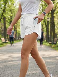 Womens Athletic Shorts High Waisted Running Shorts With Zipper Pockets Lightweight Quick Dry Gym Shorts For Workout & Casual - 白色 - 查看 3