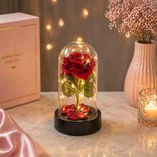 Enchanted Rose With LED Light – Decorative Eternal Flower In Acrylic Dome - RED (NEW) - View 1
