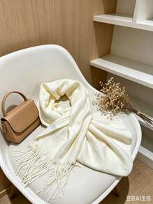 Plain Scarf 150g Unisex Wool Scarf/Pashmina/Elegant/Solid Color/Warm/Flexible For Winter - 米色 - 查看 2