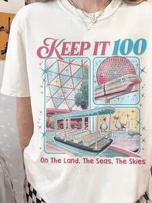 Stay Stylish On Land And At Sea With This Women's Short-Sleeve T-Shirt Featuring Fun Cartoon Letter Prints. It's A Casual, Crew-Neck Tee That's Washable And Fashionable. (Men's Shirts, Graphic Tees, Women's Clothing, Summer Tops, Summer Wear, Graphic Tees) - 白色 - 查看 7