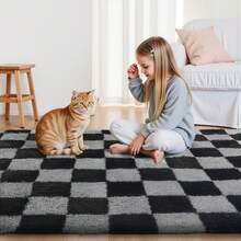 Sour Lemon Rugs Living Room 200x300cm, Grey Area Rugs For Bedroom, Washable Anti Slip Extra Large Shaggy Soft Rug Fluffy Modern Floor Carpets Mat Beside Carpet, Long Runner Rug For Hallway - Black & Gray Checkered - View 10