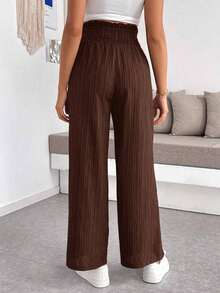 Pantalones anchos casuales sueltos de cintura de bolsa de papel de unicolor para maternidad, pantalones de maternidad, pantalones anchos de maternidad, ropa de maternidad para mujeres - Café integral - Ver 2