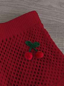 Pantalones cortos de verano de mujer con diseño de cerezas tejidas, con cortes, de moda, lindos y sexys - Rojo - Ver 4