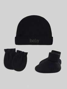 一套新生儿必备用品，“Baby”刺绣字母印花，柔软亲肤，纯色男女通用，适合0-3个月的男宝宝和女宝宝，四季皆宜，适合日常穿着，婴儿送礼套装 - 1Set - 查看 13