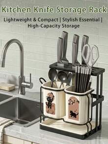 A Kitchen Cutlery And Utensil Organizer Featuring A Punch-Free, Integrated Design With Built-In Drainage And Dual Compartments For Chopsticks And Spoons. This Multifunctional Drying Rack Is Specifically Designed To Store Knives, Forks, Spoons, And Various Small Kitchen Tools. A Space-Saving, Non-Slip, And Stable Countertop Organizer That Is Easy To Clean-Making It A Practical Accessory For Organizing And Tidying Up Your Home Kitchen Countertops. - Multicolor - View 9