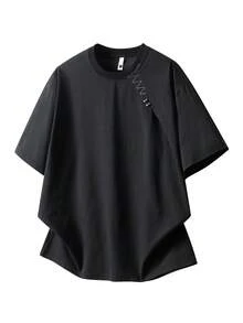 Maglietta nera a maniche corte di stile, casual e ampia, da uomo taglia oversize - nero - Visualizzare 1