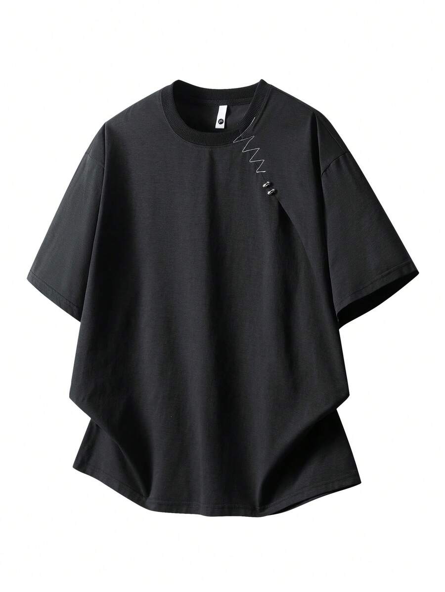 Maglietta nera a maniche corte di stile, casual e ampia, da uomo taglia oversize - nero - Visualizzare 1