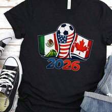 Blusas de Mujer, Camiseta de la Copa Mundial 2026, Camiseta de Fútbol de EE. UU., Canadá y México, Camiseta para Fanáticos del Fútbol, Camiseta con Gráficos de Fútbol 2026, 100% algodón, Vestidos para el Día de la Madre > regalos de fiesta para mamá, estilo boho chic - estampado lavable con agua que no se despega. - Negro - Ver 12