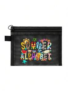 時尚女款網格化妝包，印有「Summer Letter」圖案 - 夏季必備。多功能護膚包、旅行盥洗包、便攜式化妝包、沙灘包、宿舍用品；適用於辦公室、學校、度假、派對，非常適合生日禮物、旅行紀念品、節日禮物、婚禮配件 - 彩色 - 查看 15