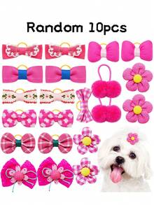 10pcs Red Flower & Bow Pet Headpieces, Suitable For Winter Christmas, New Year, Wedding Themes As Pet Decoration, Fit For Long-Haired Small Dogs & Cats, Elegant & Simple Pet Accessories, Random Style - Multicolor - View 16