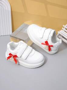 Giày trẻ em mẫu mới mùa xuân, giày thể thao chống trượt thắt nơ cho bé gái, giày sneaker hoạt hình thường ngày cho bé trai, giày chạy bộ cho bé, giày trắng nhỏ. - Đỏ - Xem 3