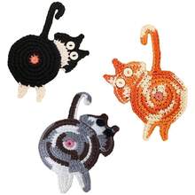 1件猫咪主题礼物，送给爱猫人士，1件猫咪杯垫，编织创意可爱猫咪杯垫，隔热杯垫，咖啡茶杯垫，桌面礼物 - 彩色 - 查看 2