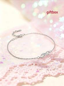 1pc S925 Sterling Silver Mobius Loop Bracelet, Geometric Niche Design With Embedded Synthetic Cubic Zirconia, Fashionable & Exquisite Girl's Jewelry, Suitable For Daily Wear, Birthday, Holiday Or Party Gift - Infinity Symbol - View 3
