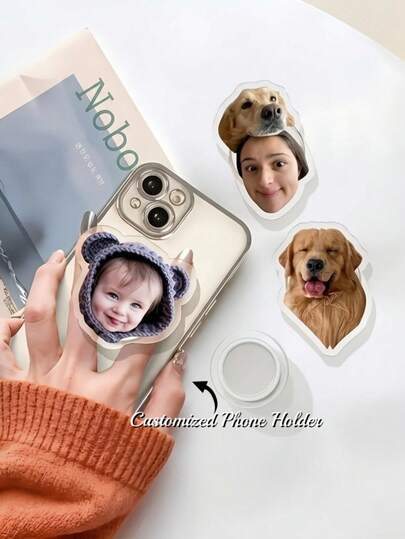 1 pieza Soporte de teléfono personalizado con foto/rostro, agarre de teléfono personalizado con foto