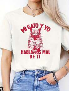 Women's Spanish Alphabet - Print-Shirt - Spanish Language Learning Casual Short Sleeve Round Neck Blouse Spanish Class & Casual Attire Graphic Tee Shirts Western Men Clothes Camisas Para Hombre Graphic Tees Women Clothes Summer Tops Summer Clothes Graphic Tees Casual Blouses For Lady - 白色 - 查看 7