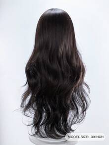 alicegarden Peluca sintética de 30 pulgadas de largo con un estilo ondulado natural en un impresionante negro-marrón. Diseñada con flequillo, esta pieza de cabello postizo es perfecta para el uso diario de la Sra., ofreciendo una peluca natural y duradera como regalo para las damas. (Sin accesorios) - Marrón oscuro - Ver 3