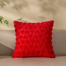 shangxia 1 buah Sarung Bantal Plush Lembut Bermotif Hati Merah, Cocok untuk Sofa, Jendela, Kursi Kantor (Isi Bantal Tidak Termasuk) - Merah - View 7