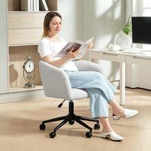 Upholstered Office Chair With Soft Covering, Ergonomic Design, Office Chair With Casters, Steel Base, Cream And Black - Milky White - View 1