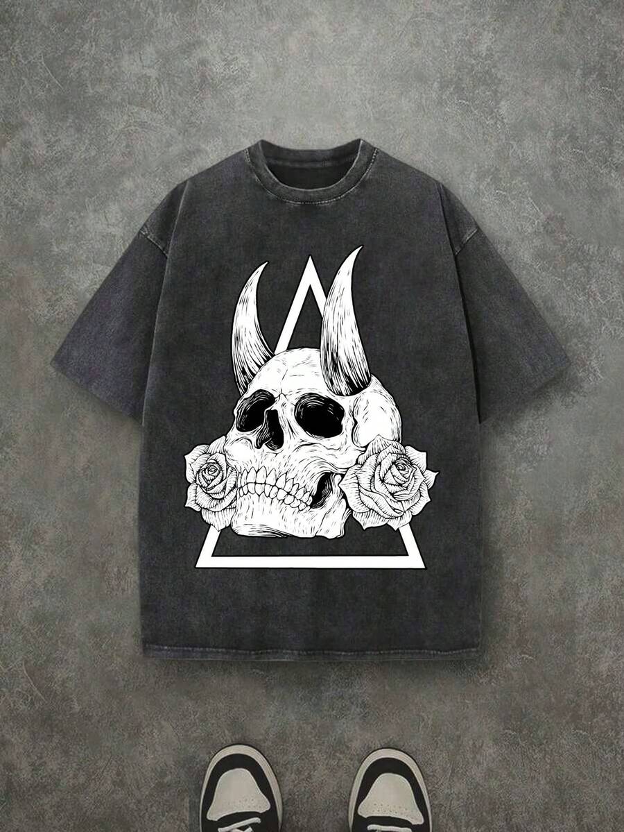 New 2026 Model, 100% Washed Cotton, Urban Casual Style, Suitable For Parties Or Festivals, Soft And Breathable Fabric, Modern Print Design, Unisex, Lightweight And Comfortable To Wear, Vintage Fashion Design. - 黑色 - 查看 1