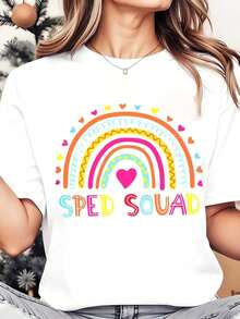 Soft, Breathable, And Lightweight For All-Day Comfort. Women's Plus-Size Crew Neck T-Shirt With Rainbow Heart Print, Casual Wear For School Teachers And Special Education Staff, 220g. Classic Crew Neck With A Relaxed Fit That Flatters All Body Shapes And Is Easy To Pair With Jeans, Shorts, And Leggings. - 黑色 - 查看 7