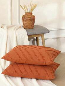 1/2pcs Wave Cutting Ceramic Red Pillowcase Set - Includes 1 Or 2 Pillowcases (No Insert), Reversible, Cute Fresh Cottage Style, Lightweight & Breathable, Machine Washable,CottageStyle - Burnt Orange - View 7