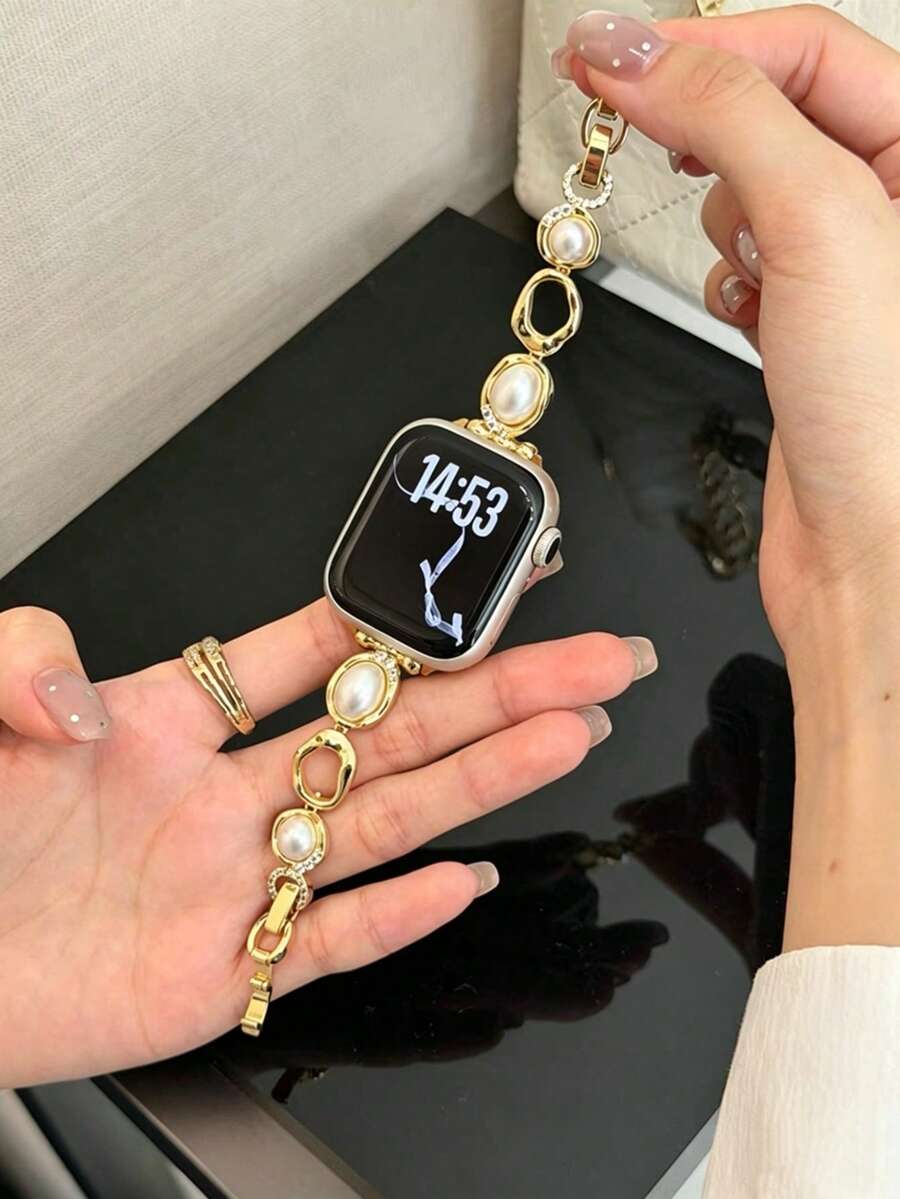 1件裝鑽石閃亮金屬手鍊,相容 錶帶,女款,適用 38mm 40mm 41mm 42mm 44mm 45mm 46mm 49mm,Ultra 11/10/9/8/7/6/5/4 系列 - 金色 - 查看 1