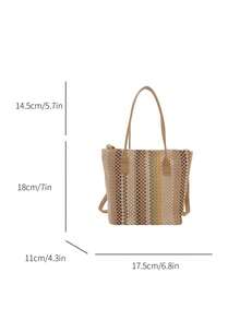 2026 New Colorful Woven Contrast Color Splice Vacation & Commute Crossbody Bucket Bag For Women, Spring/Summer - Khaki - View 6