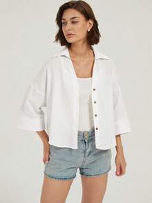 Áo sơ mi trắng dáng rộng phong cách casual thanh lịch cho công sở và đi chơi, trang phục dạo phố đi du lịch, áo sơ mi thanh lịch cho kỳ nghỉ - trắng - Xem 7