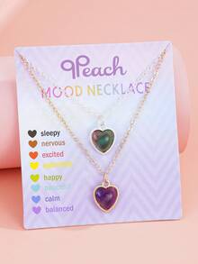 2Pcs/Set Teen Girls Balloon Mood Necklace Set Temperature Sensing Color‑Changing Heart Flower Butterfly Key Pendant Necklaces Friendship Daily Jewelry - Multicolor - View 1
