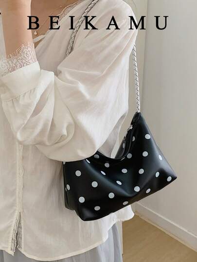 BEIKAMU Fashion Polka Dot Handbag, Casual Versatile Women's Shoulder Bag/Underarm Bag, Suitable For University, Commuting, Shopping, Strolling, Daily Use