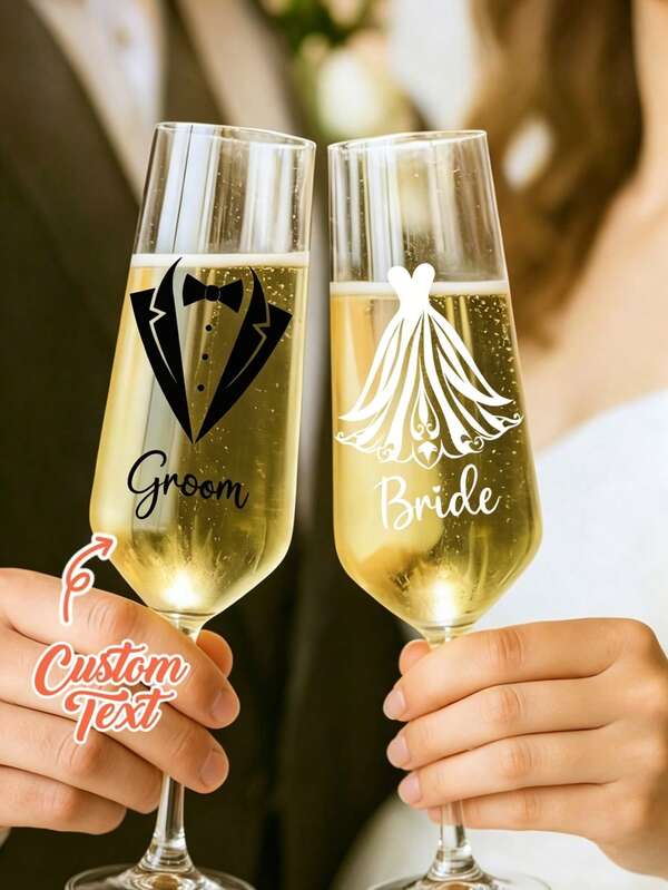 Pegatinas personalizadas para copas de vino de boda, pegatinas de novio y novia para brindar en la boda, álbum de fotos, scrapbook - Vinilos extraíbles con diseño de esmoquin y vestido de novia, adecuados para superficies de plástico, pegatinas para decoración del brindis de boda