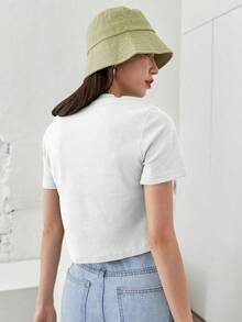 Camiseta de manga corta de unicolor para mujer para el verano, Cropped tops para mujeres - Blanco - Ver 2