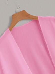 Kimono suelto con mangas con flecos de unicolor para mujer, adecuado para vacaciones - Rosa - Ver 3