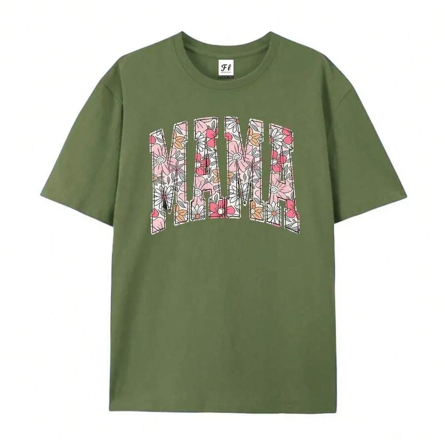 Boho Floral Mama T-Shirt, Mother's Day Gift, Spring T-Shirt For Mom, Lovely Gift For Mom, Oversized T-Shirt For Women, Floral Mama T-Shirt - 綠色 - 查看 1