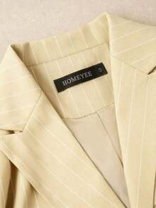 Conjunto de traje a rayas, blazer de negocios casual de doble botonadura y pantalones a medida, estilo versátil adecuado para varias ocasiones, conjunto de 2 piezas - Caqui - Ver 3