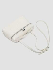 1 pieza Bolso de hombro cuadrado de unicolor con textura de grano de litchi en PU, bolso de mano pequeño para mujer, adecuado para combinar con diaria, salidas, compras, fiestas, bol - Marfil 2 - Ver 7