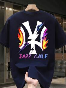 Camiseta de Algodón Puro de Moda con Estampado de Marca, Manga Corta, Talla Grande y Holgada, Versátil y Casual para Hombres en Verano[COD] - Negro - Ver 6
