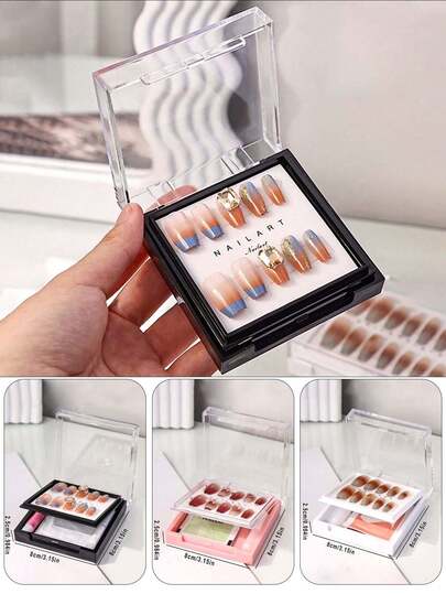 5/1pc Transparent Nail Storage Box, Large Capacity Storage Box, Transparent Plastic False Nail Display Box, Portable Press-Type Nail Art And Accessory Storage Box