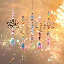 6pcs Lotus Sun Catcher Set, Colorful Crushed Crystal Decor, Suitable For Home Window Display, Wedding Decoration And Holiday Theme - Colorful Lotus Pebble Six-piece Set - View 5