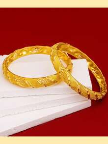 4pcs Middle Eastern Style Open Bangle Bracelets, Fashion Jewelry For Women, Luxury Bridal Accessories - 4Pcs - View 4