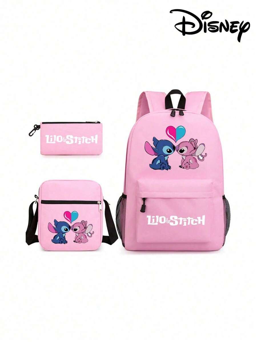 Bộ 3 món balo Disney Lilo & Stitch, balo in hình "Hello Stitch" kèm túi đeo chéo và hộp bút, balo đen kiểu dáng thường ngày dành cho thanh thiếu niên. - Bộ sản phẩm Stitch Combo Pack Series - Xem 1