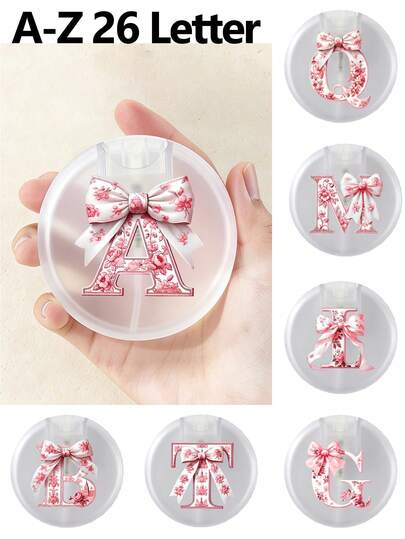 New Pink Bow 26 Letter Round Card Spray Bottle, With Bow Print, Manual Spraying, Refillable, Suitable For Living Room, Bedroom, Bathroom, Home Decor, Travel, Wedding, Party, Birthday, Cute Practical Portable, Essential For Travel, Home, Dorm, Work, Can Be Filled With Desired Liquid, Perfect Gift For Women, Mom, Dad, Friends, Mother's Day