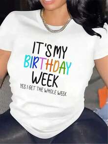 Camiseta de Cumpleaños para Mujer - Camiseta Divertida con Frase de Cumpleaños, Ropa Ligera de Poliéster para Fiesta de Cumpleaños, Idea de Regalo Creativa para Mujer - Ropa de Cumpleañosblusas para mujer>ropa - Blanco - Ver 1