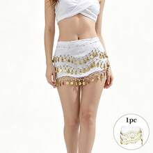 1 chiếc khăn quấn hông cho vũ công múa bụng, khăn quấn hông kiểu Ai Cập cho trang phục múa bụng, khăn voan múa bụng cho nữ, phù hợp cho yoga, zumba, múa bụng, váy ngắn đính sequin tua rua cho nữ - váy tua rua hologram. - Nhiều màu - Xem 3
