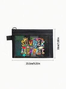 時尚女款網格化妝包，印有「Summer Letter」圖案 - 夏季必備。多功能護膚包、旅行盥洗包、便攜式化妝包、沙灘包、宿舍用品；適用於辦公室、學校、度假、派對，非常適合生日禮物、旅行紀念品、節日禮物、婚禮配件 - 彩色 - 查看 11