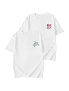 3 piezas 2 piezas/set Camiseta de manga corta con cuello redondo y estampado de letras y tortugas marinas, estilo casual de verano para mujer, camiseta gráfica, blanca, negra, rosa, conjunto de vacaciones para damas.|Moda Urbana Local de Primavera/Verano||Uso Casual Diario Primavera Verano Moderno Moldeador|Conjunto de verano para mujer, ropa de vacaciones|Blusas elegantes para mujer, ropa de primavera, blusas de verano. - Blanco - Ver 5
